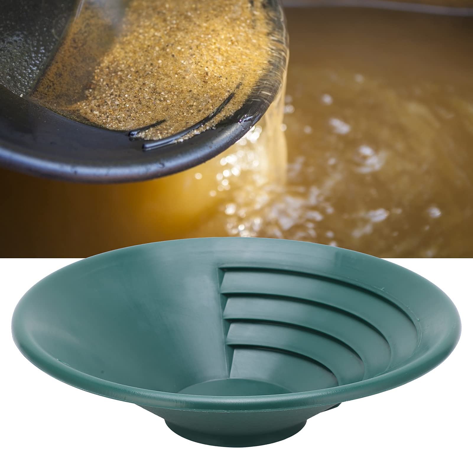 Walfront Sartén de Oro de plástico Verde de 260 mm Kit de Lavado de Oro Manual Sartén de Lavado de Oro Sartenes de Oro para minería de Oro