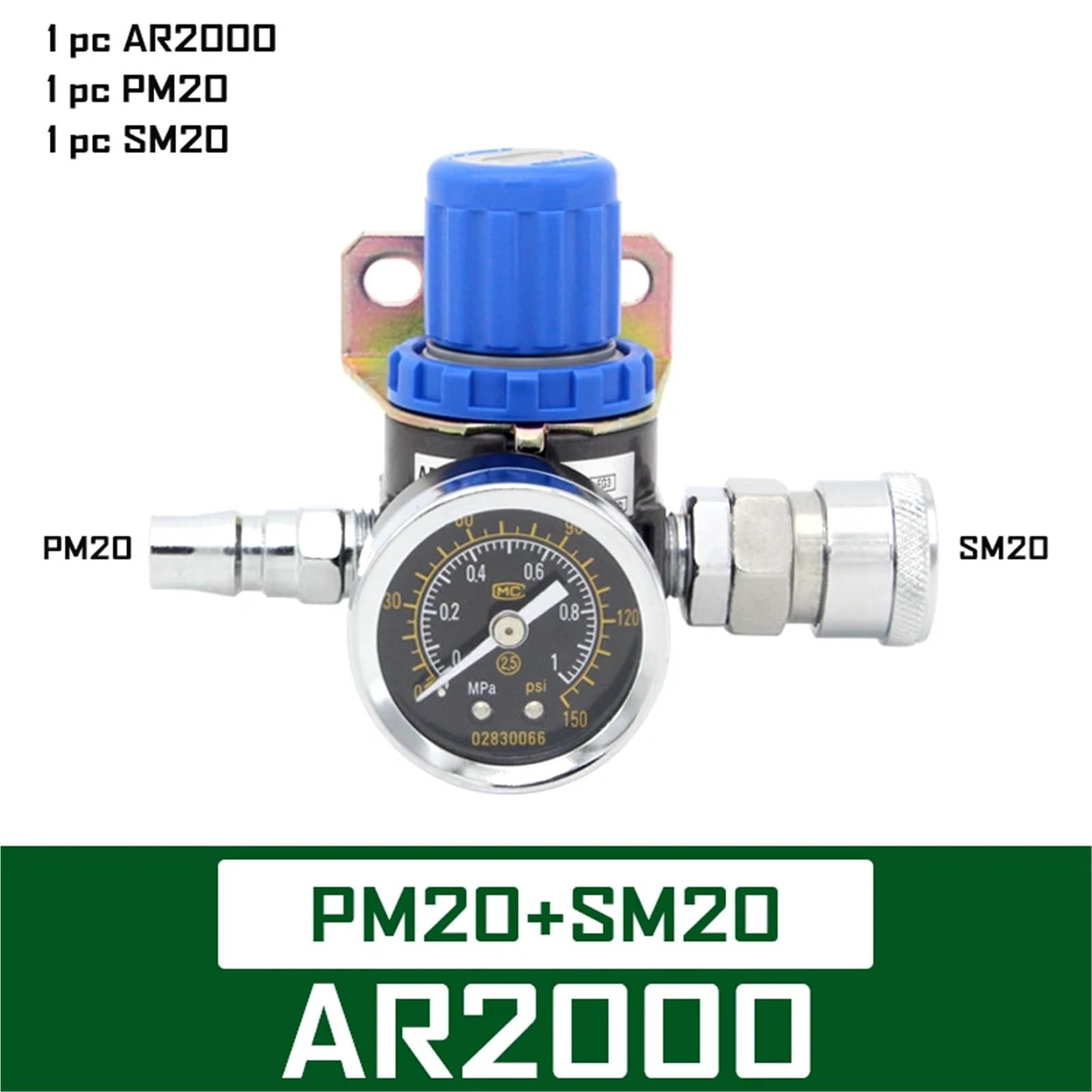 Regulador de compresor de control de alivio de presión de aire neumático AR2000 de 1/4'' Unidades de tratamiento Accesorio de manómetro de válvula(Royal Blue)