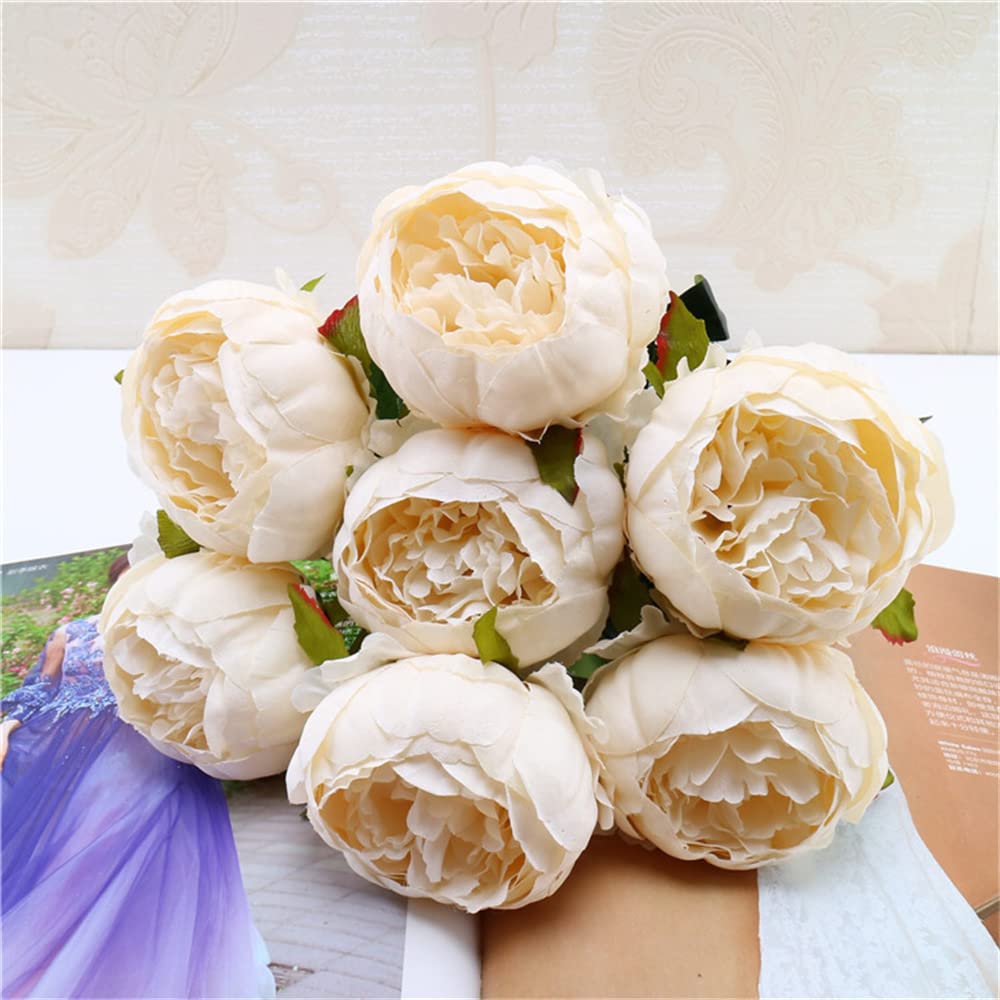 ABCWARRT Silk Artificial Peony Bouquet Flowers Decoration 7 Heads Pink Blue Red White Artificial Fake Peonies Flowers Home Décor (Champagne)
