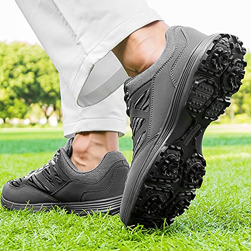 Thestron Men Golf Shoes Spring Summer Breathable Spikeless Golf Training Sport Sneakers Big Size Us 7-14 Golf Walking Shoes (Dark Grey-Spikes, Numeric_10_Point_5) #TOP4