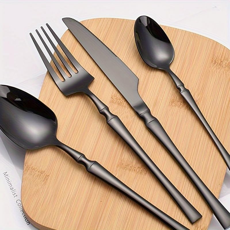 Image of aDai Mirror Finish 40-Piece Korean Vintage Style Flatware Set with Gift Box | Dishwasher Safe Stainless Steel Cutlery for Home, Restaurant & Gifting (Black)