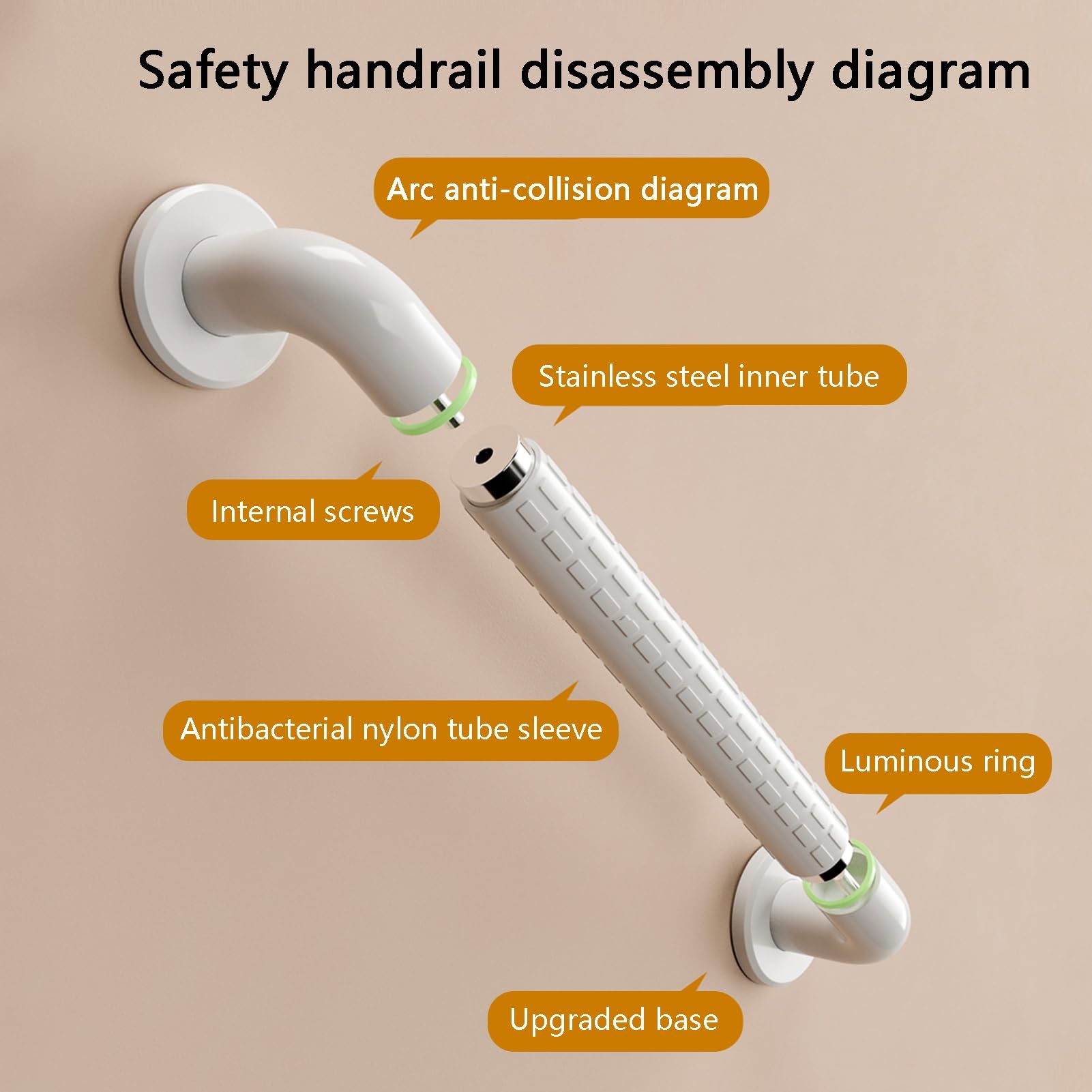 Barra de Apoyo Antideslizante for Ducha, Barra de Apoyo for baño, Barra de Apoyo asistida for baño, for Personas Mayores y Personas con discapacidad(Yellow,L-100CM)