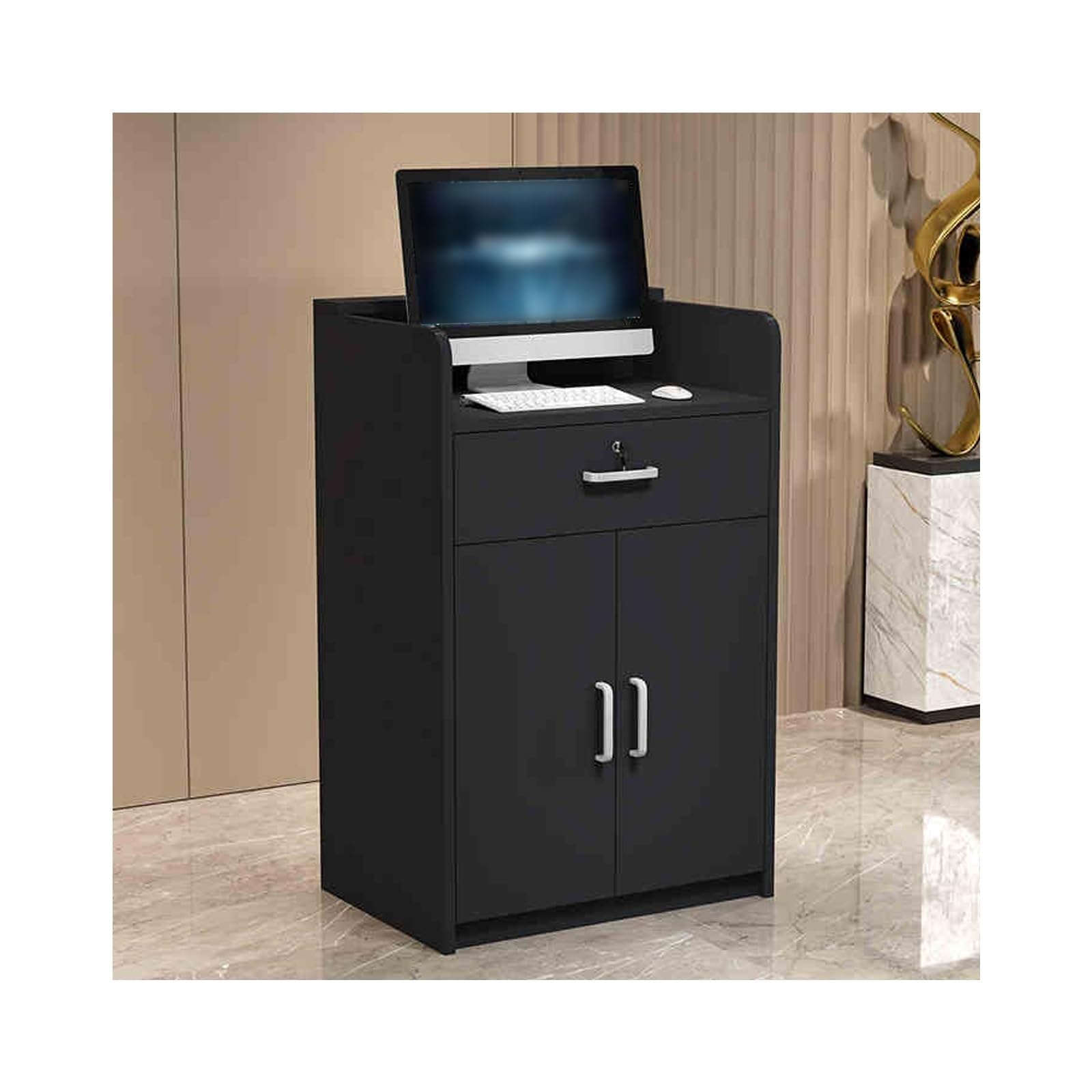 Tonuuoei Checkout Counter, Office Reception Desk, Welcome reception Unit,Modern Retail Counter with Drawers,Used for company front desk, shopping mall stores,(Black,60CM/23.6in)