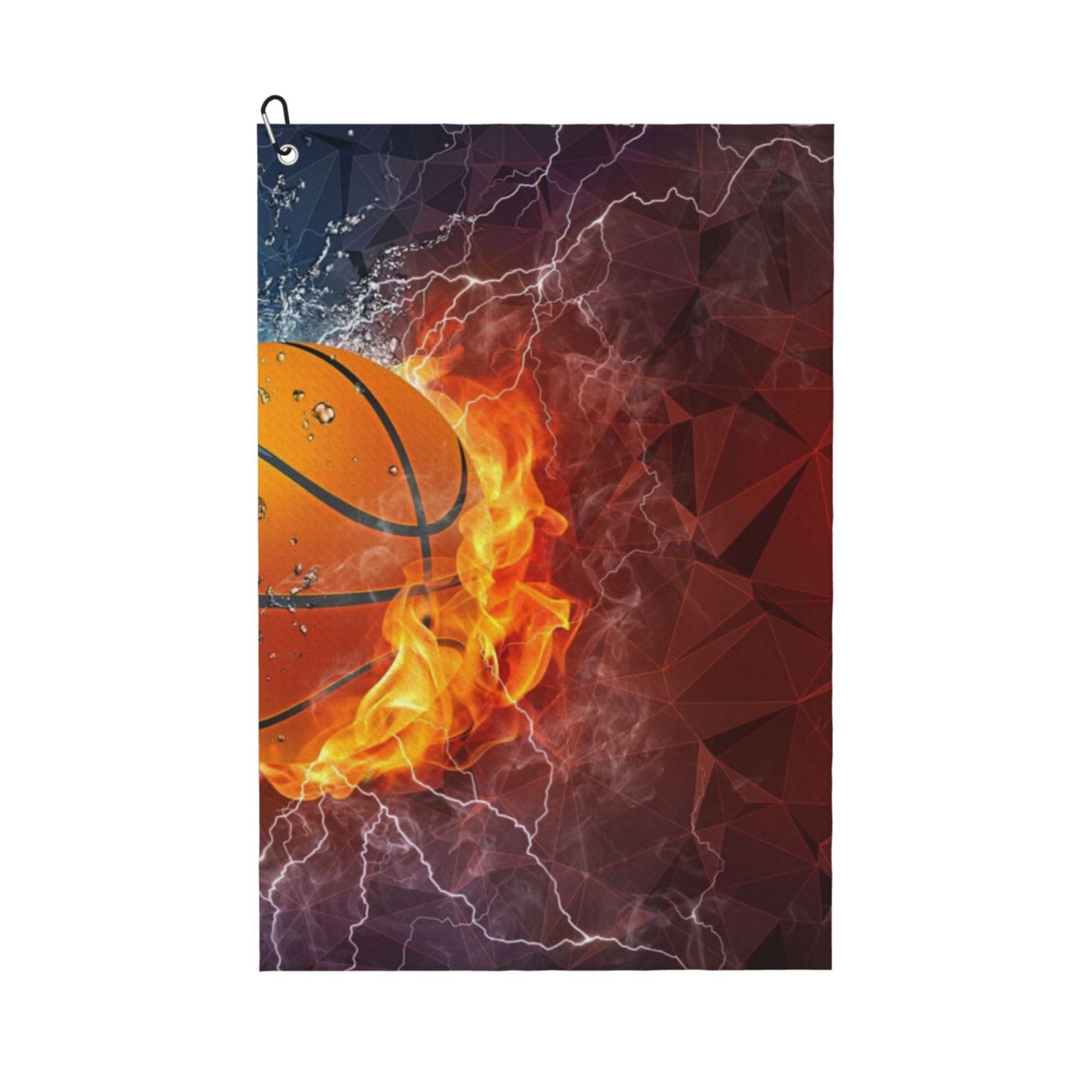 Hnnkloy Basketball Flames And Waterdrops, 16x24 in Portable Waffle Golf Towels with Carabiner Clip for Golf Bag