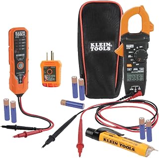 Klein Tools CL120VP Electrical Test Kit: 400A Clamp Meter, RT210 GFCI Tester, NCVT-3P Non-Contact & ET40 Voltage Testers w/ Pouch