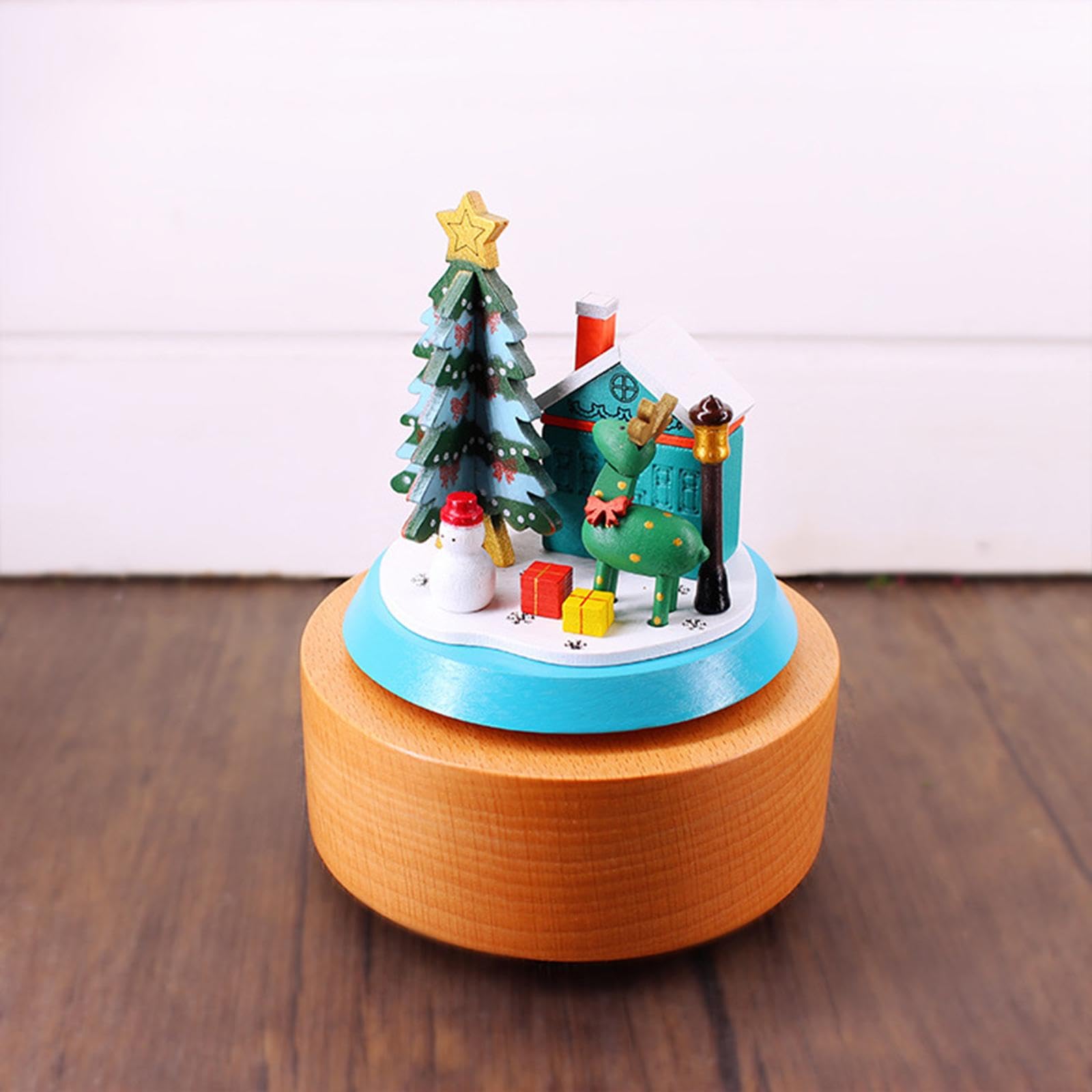 Carillon natalizio in legno con melodia "Merry Christmas", per la famiglia, con alce e pupazzo di neve