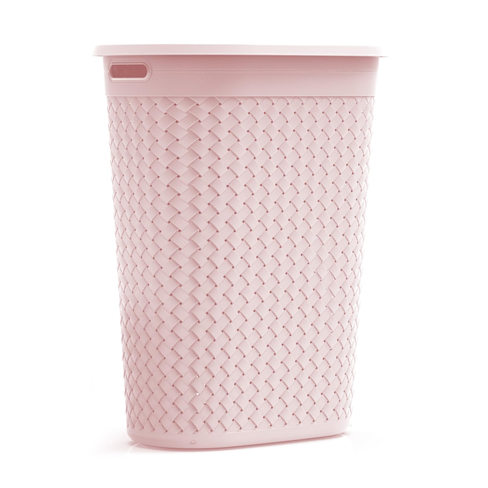 KOLORR Stitch Laundry Basket 55L Woven Design Plastic Laundry Basket with Lid – Durable Organizer for Clothes, Towels, Laundry & Home Storage Pack of 1 With Lids - Daiso Pink-image-13