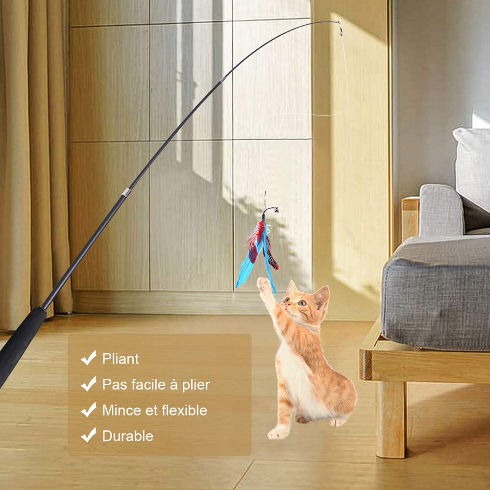 Jouet à Plumes Pour Chat 13 Pièces - Avec 2 Cannes Rétractables, Plumes, Cloches, Poissons (jeu Interactif)