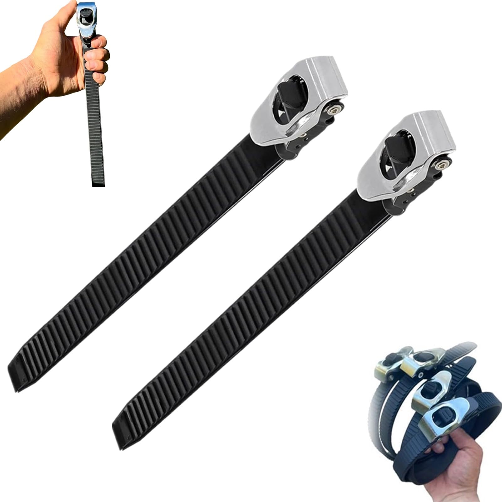 Ultimate Heavy Duty Grip Lock Strap regolabile Multipurpos Cricchetto, cinghie riutilizzabili con fibbia in metallo per fissare qualsiasi cosa, uso quotidiano (2 pezzi)