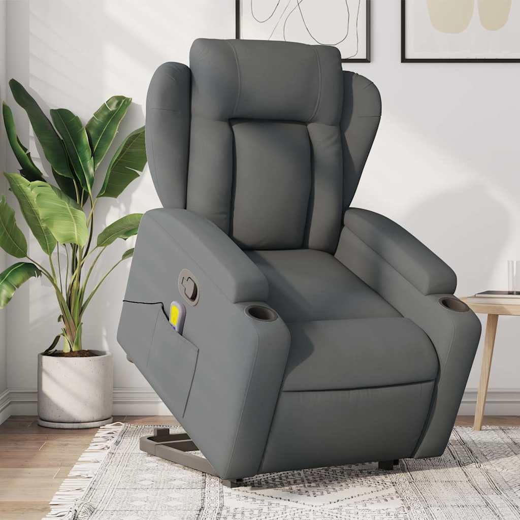 Silla de Masaje reclinable de pie de Tela Gris Oscuro Sillón Reclinable Elevador Eléctrico para Personas Mayores con Función Manual