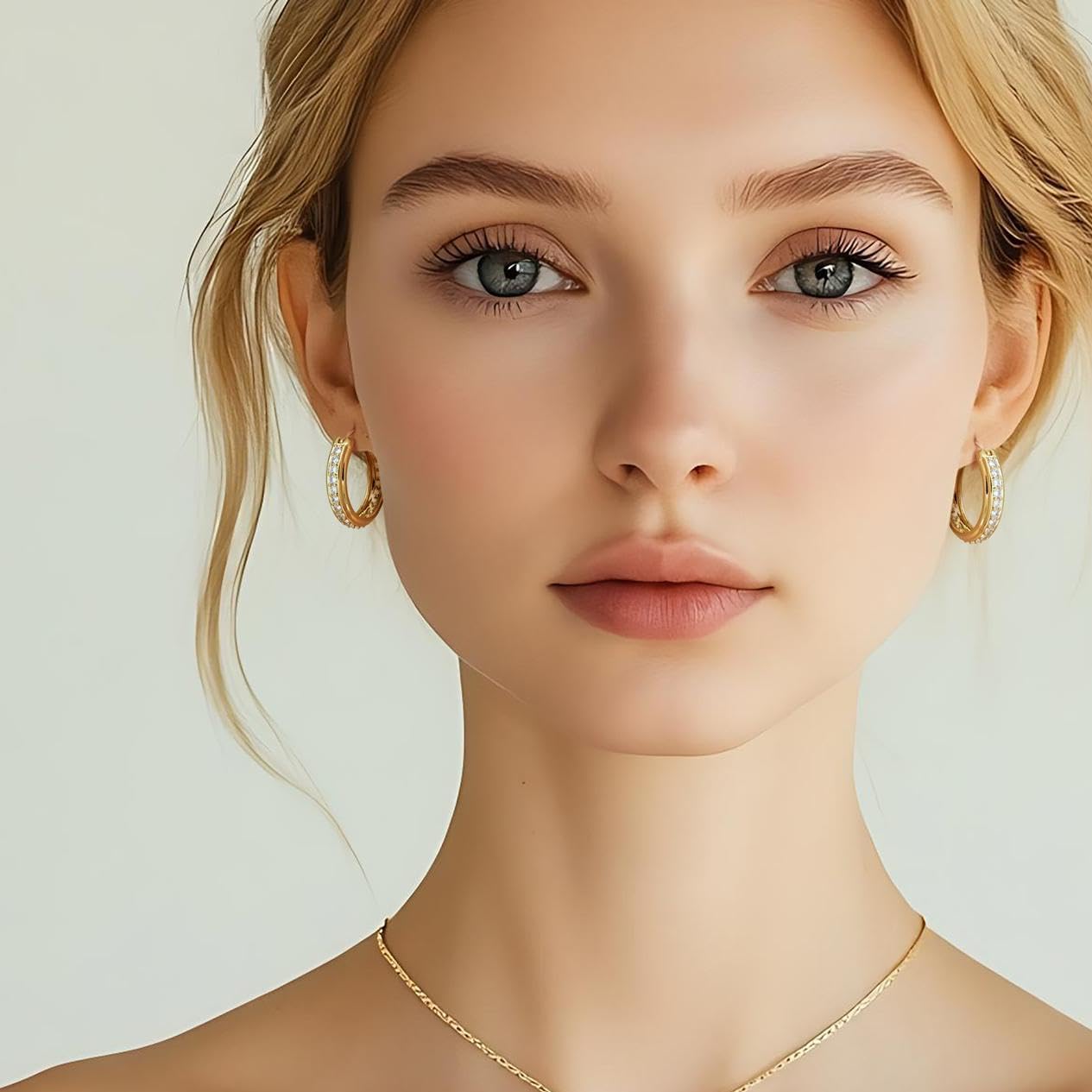 Gold Earrings for Women 14K Gold Hoop Earrings for Women with Cubic Zirconia Womens Hoop Earring 25mm - Image 9