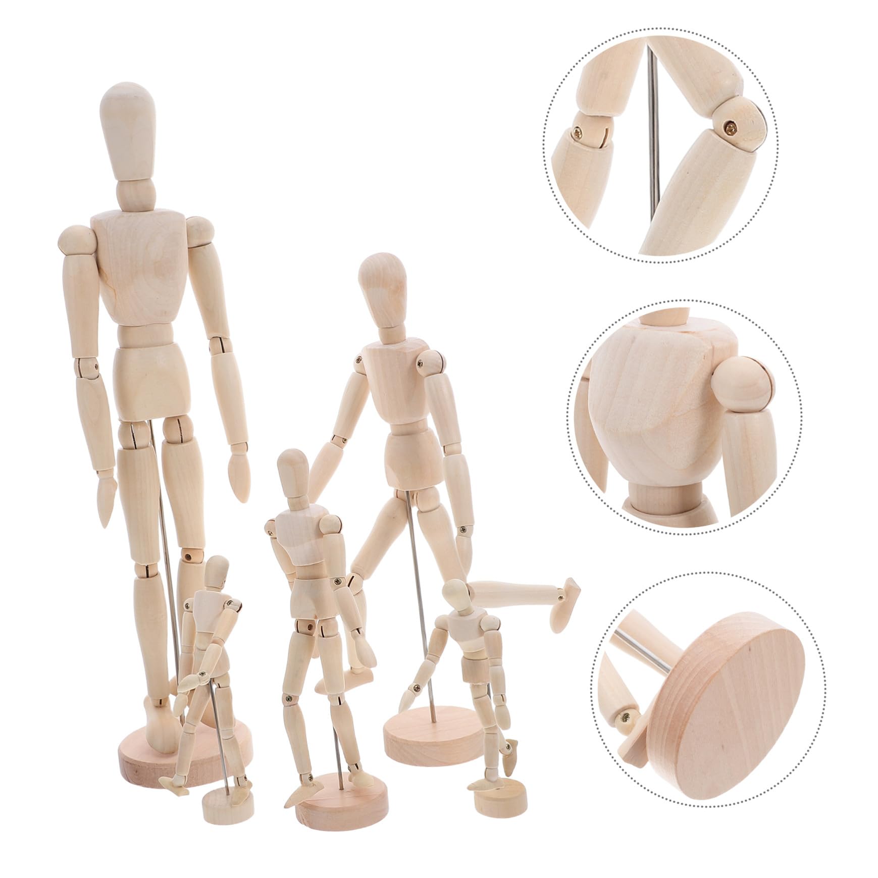 5 Pièces Mannequin Artiste Bois avec Support Stable Modèle Humain Articulé pour Dessin et Étude Anatomie Figurine de Table et Polyvalente