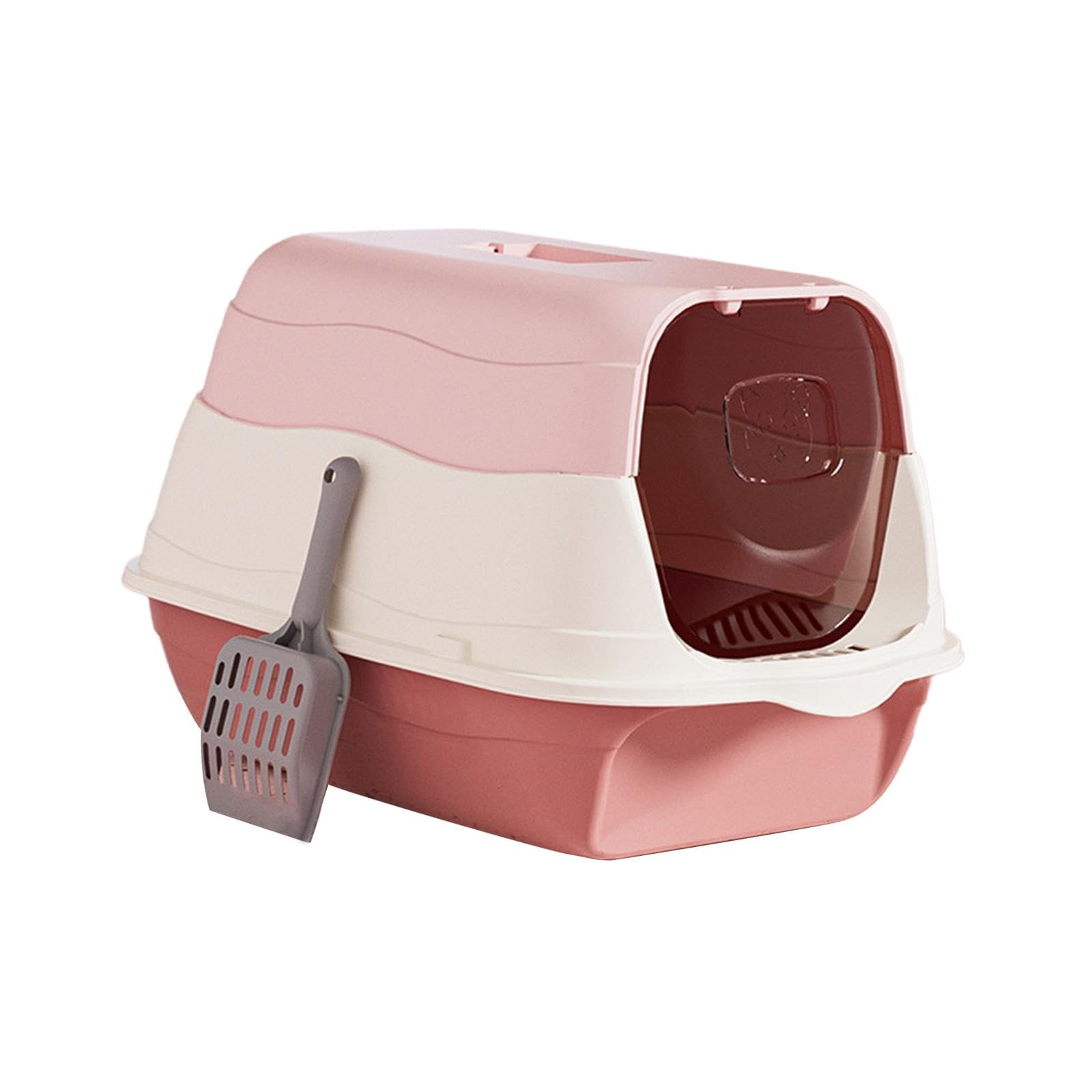 Orinal para Gatos con Tapa Y Capucha, Inodoro Cerrado para Gatos, Arenero Desmontable, Bandeja de Arena Reutilizable para Mascotas con Puerta Frontal, Rosado