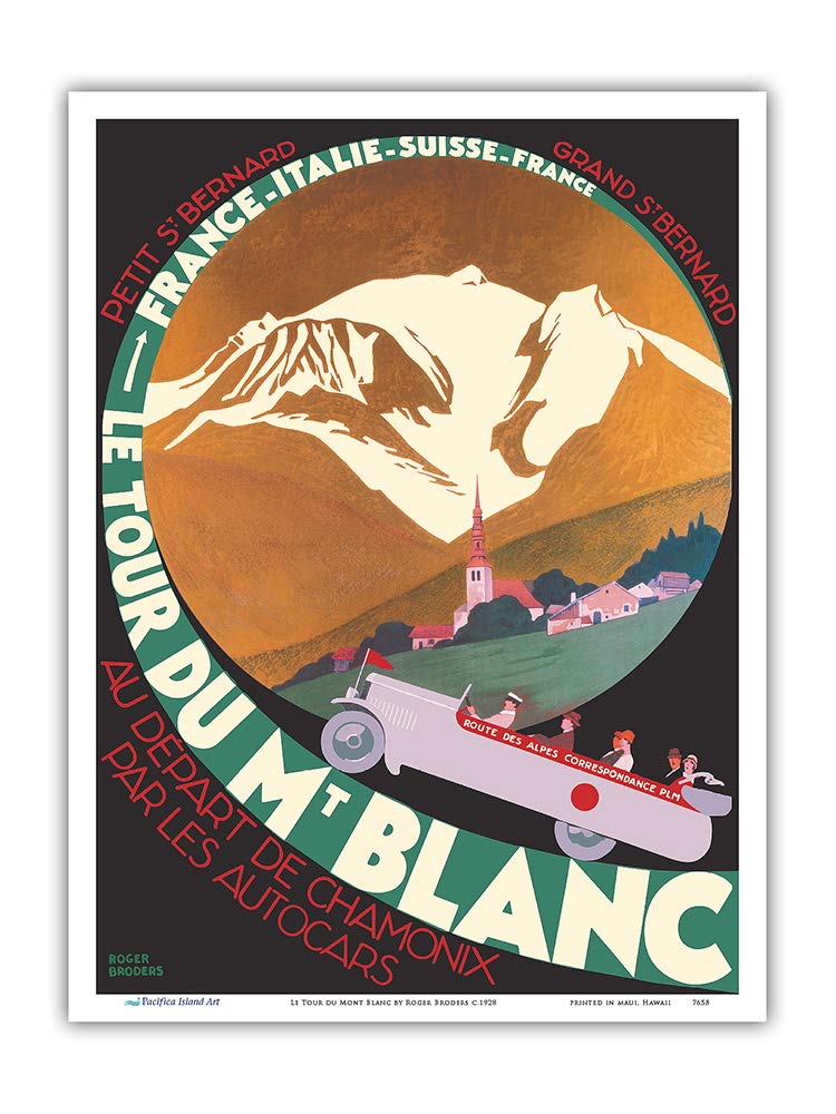 Le Tour du Mont Blanc - Alpine Trek Through France, Italy, Switzerland - Vintage Railroad Travel Poster by Roger Broders c.1928 - Master Art Print 9in x 12in