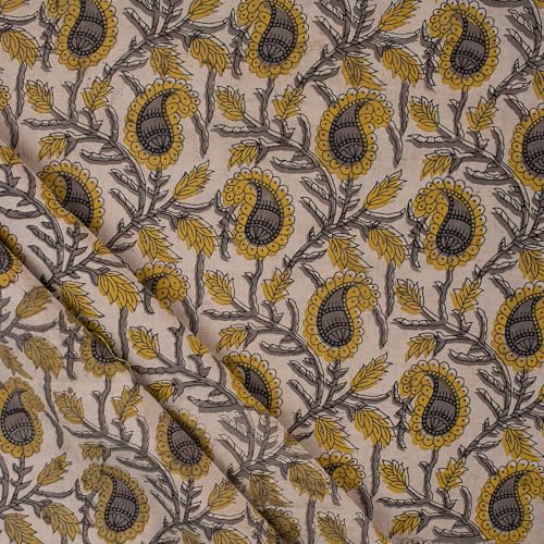 DMAASA Floral Print Pure Cotton Fabric Material | Yellow Paisley Print Fabric | 2.5 meter Cloth Piece 44 Inch wide | Women kurti, Curtains, Cushion, Pillow Covers and Craft Making DMAASA Floral Print Pure Cotton Fabric Material | Yellow Paisley Print Fabric | 2.5 meter Cloth Piece 44 Inch wide | Women kurti, Curtains, Cushion, Pillow Covers and Craft Making