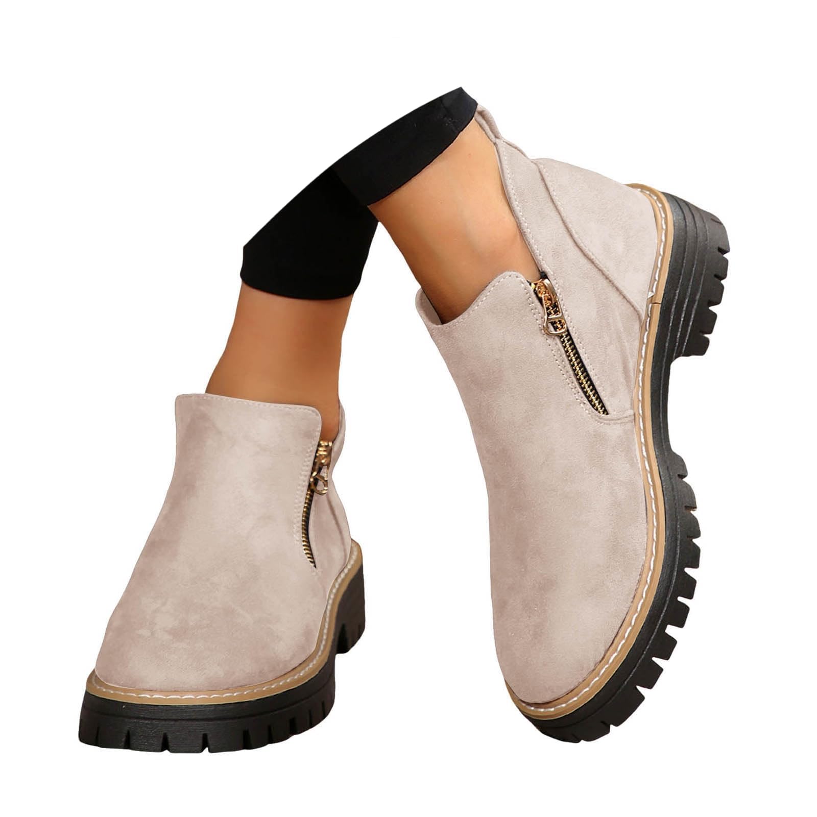 Vintage Chunky Heels Short Booties Casual Fashion Side Shoes Zipper Walking Outdoor Ankle Boots Fall Loafer Non Slip