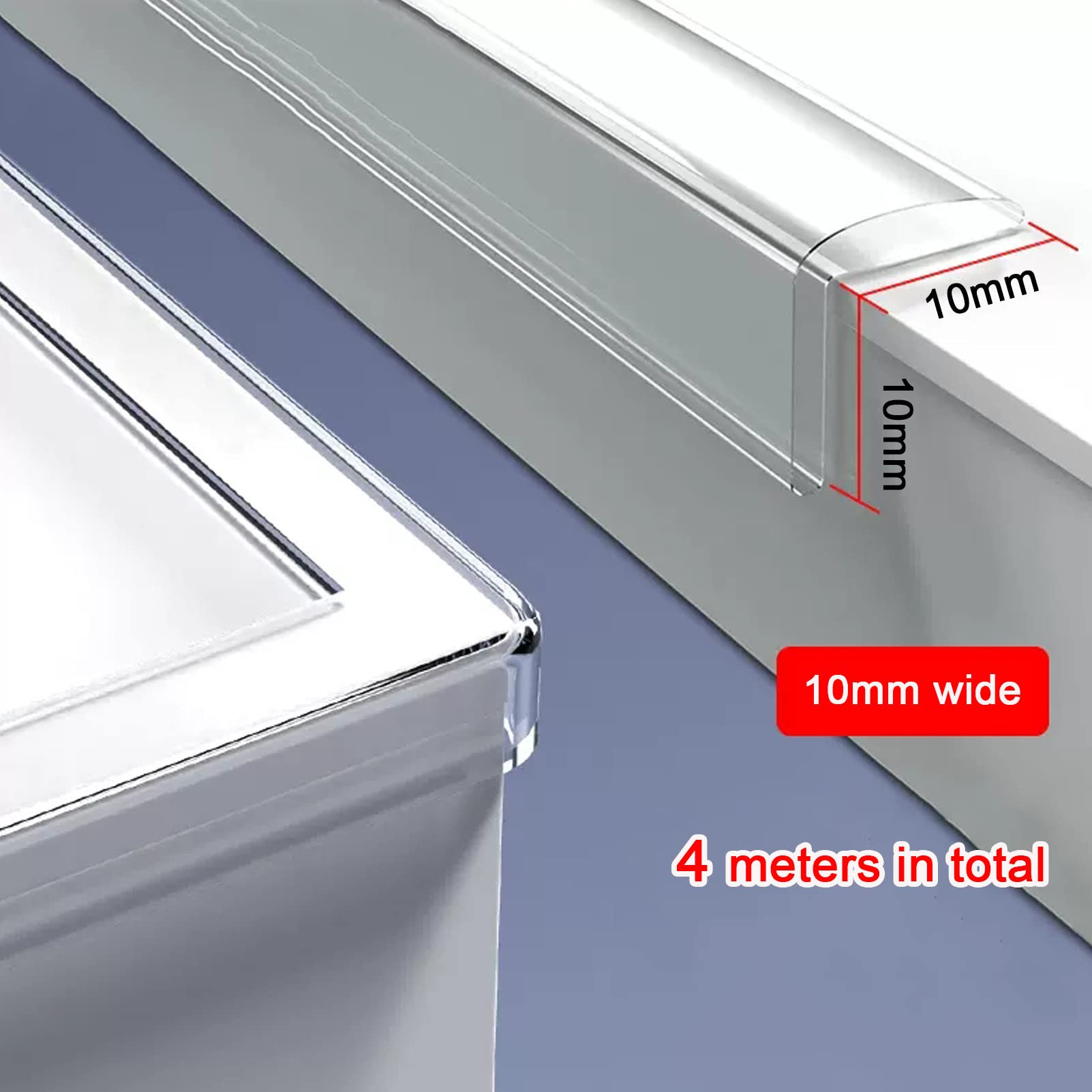 Protezioni angolari di Sicurezza per Bambini, Bordi di Sicurezza e paraspigoli in con Nastro Adesivo Ultra Resistente, Protezione spigoli vivi per mobili, armadi,Transparent-1cmx4m
