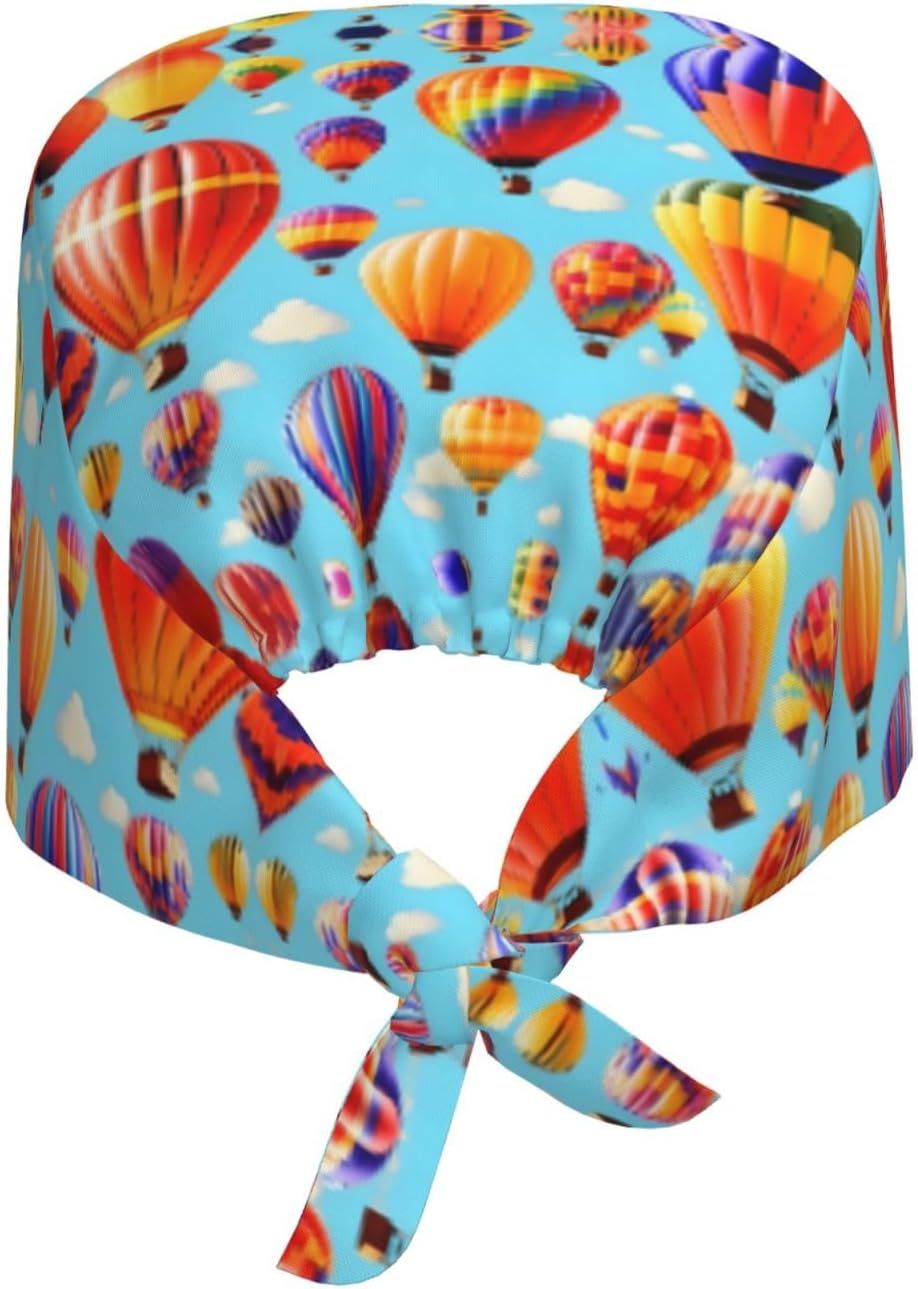 Hot Air Balloons Print Adjustable Breathable Work Cap for Kitchen, Hygiene, Beauty Spa, Fitness Black