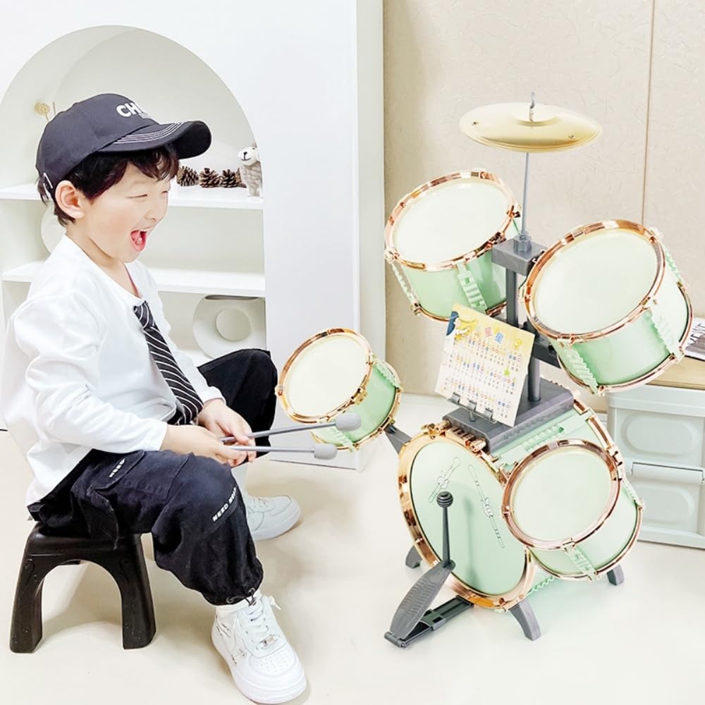 Kirnuo Kids Drum Set with Stool, Green