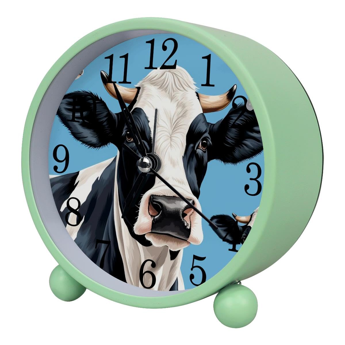 Luoweisi Alarm Clock Cow Portrait, Silent Non-Ticking with Night Light