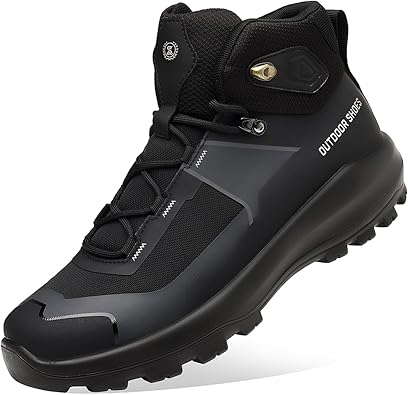 Mens Waterproof High Top Lace Up Hiking Boots Closure Ankle Support Lightweight Non-Slip Soft Sole Shoes for Hiking Trekking Camping Mountaineering Outdoor Adventures