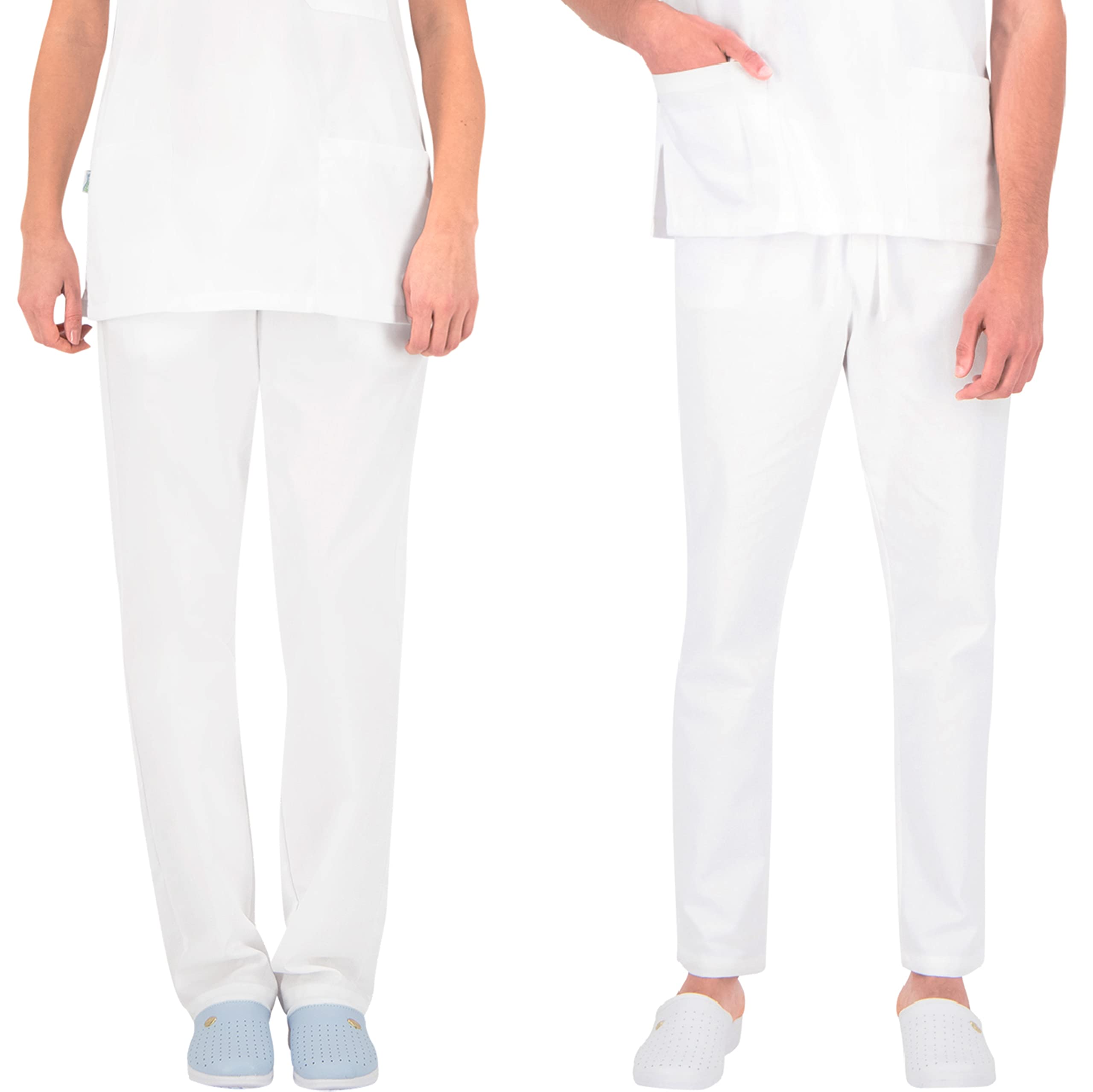 B-well Moren 100% Cotone Pantaloni Sanitari Donna Uomo Pantaloni da Lavoro Donna e Uomo Pantaloni Bianchi da Lavoro