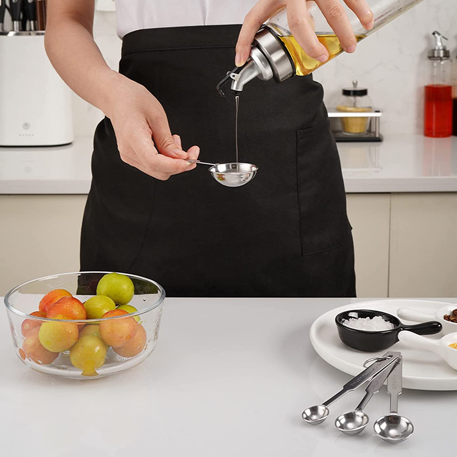 Juego de cucharas medidoras de Acero Inoxidable, diseño Moldeado de una Pieza con Escala Clara para cocinar y Hornear, 4 Uds.