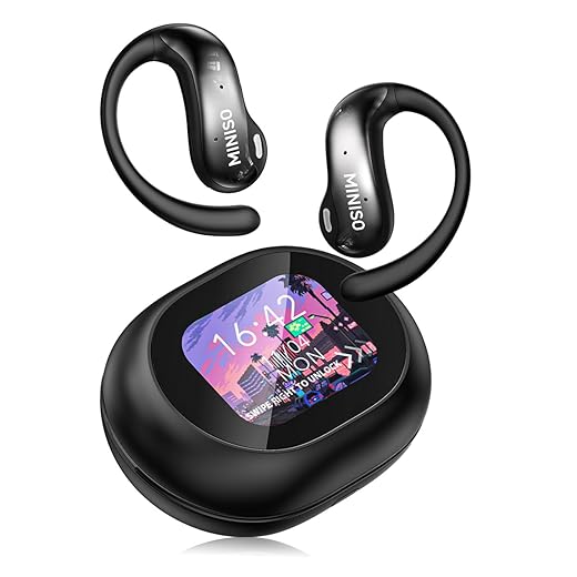 MINISO MS188 Ai Language Translator Earbuds, Real Time Translator Earbuds,OWS LCD Touchscreen Translator Bluetooth Headphones Support 135 Languages & Accents,for Android & Apple, Black(with App)