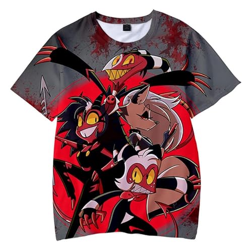 Camiseta De Anime Helluva Boss 3D Cuello Redondo Camiseta Hombres Mujeres Manga Corta Harajuku Streetwear Dibujos Animados Helluva Boss 2 Tops Divertidos para Niños y Niñas Cover