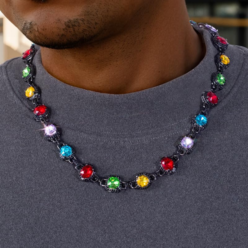 HELLOICE 8.5mm Multicolor Gemstone Chain Necklace for Women Men 20inches 5A Cubic Zirconia Sparky Colorful Geometric Necklace Lead Free Nickel Free Hypoallergenic Statement Gifts2
