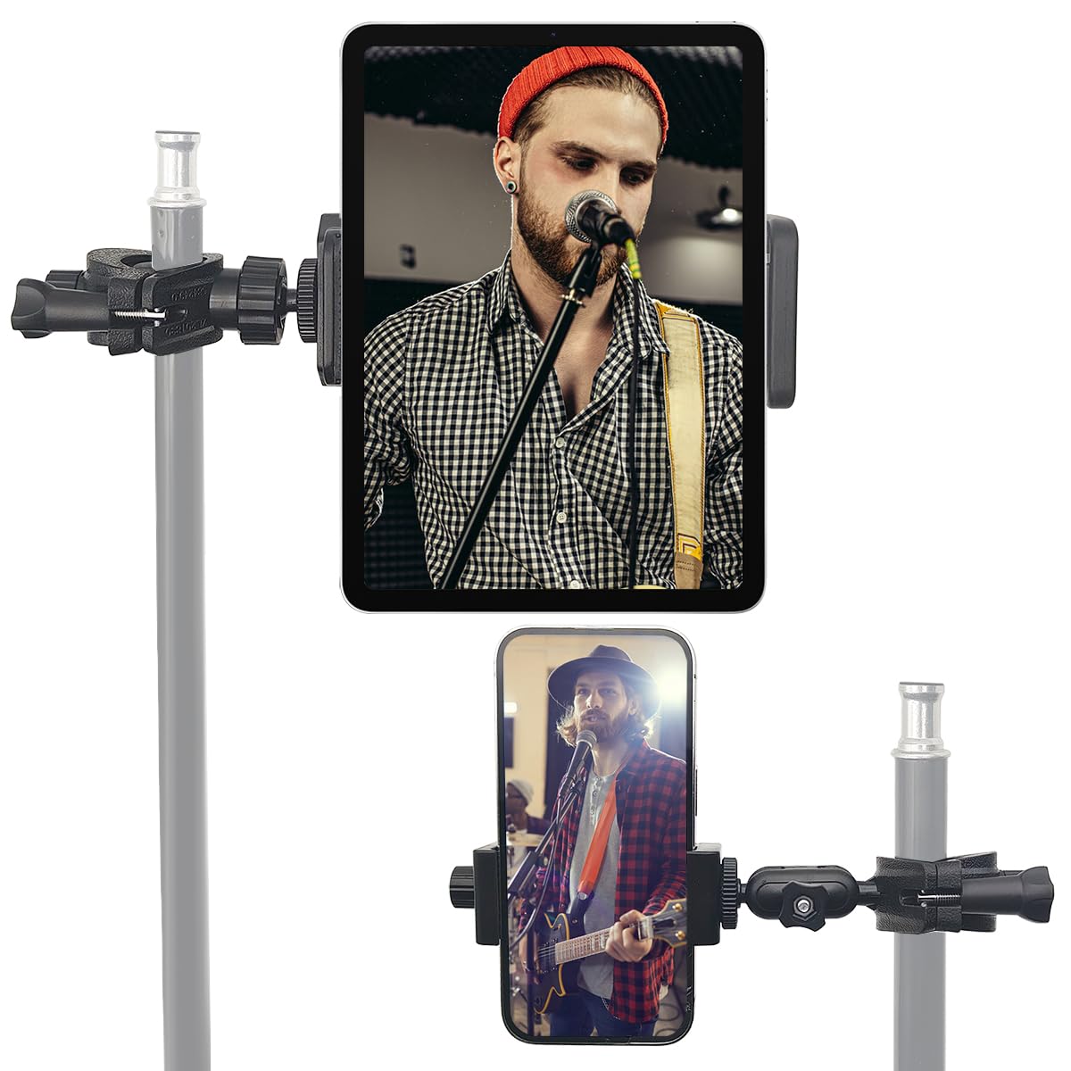 SourceTon 360° Adjustable Stand Mount, Universal Clamp + Dual Slot Phone Holder + Tablet Clip, Compatible with a Wide Range of Mobile Tablets for Performance, Recording and Streaming