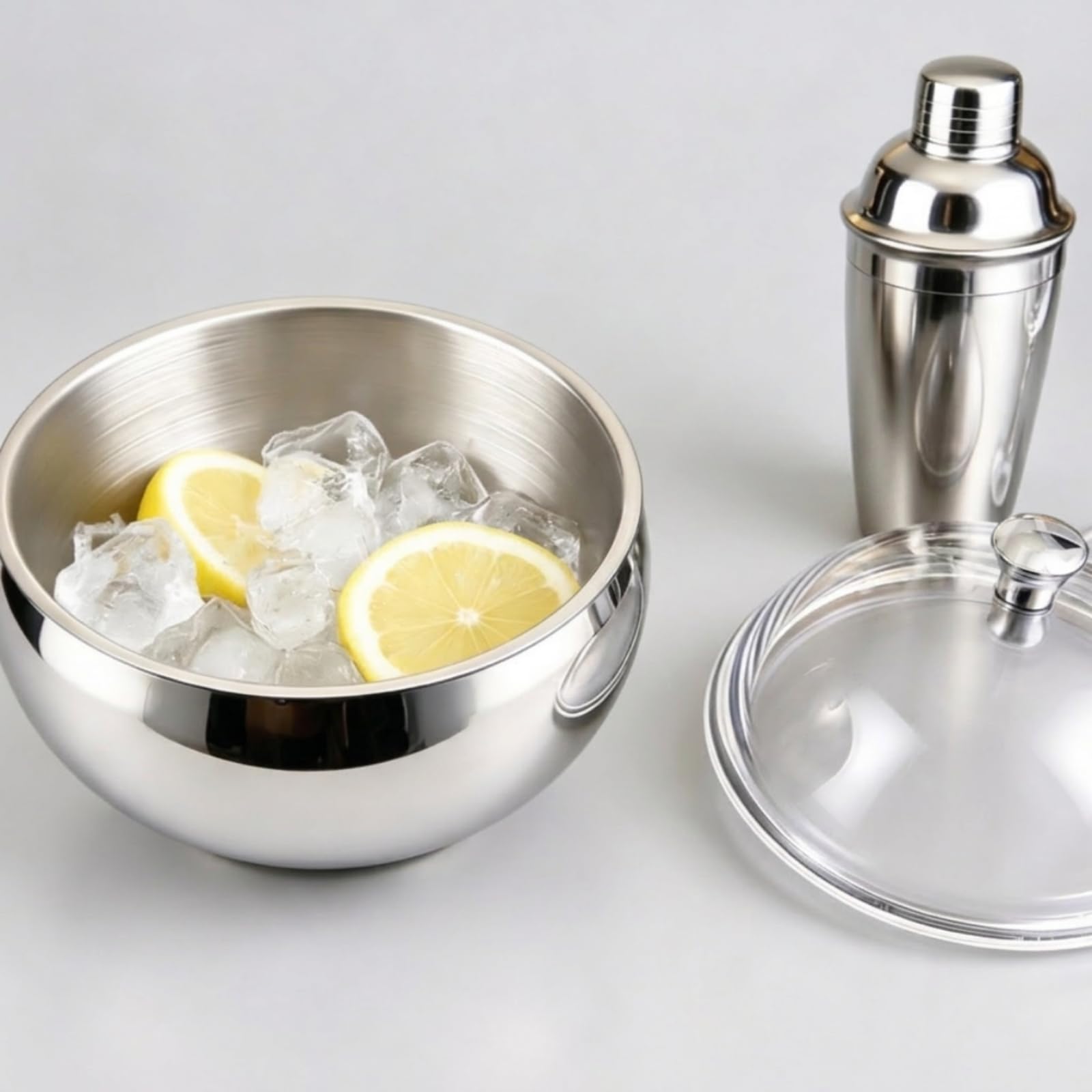 Secchiello Ghiaccio Sferico Isolato Portaghiaccio in Acciaio Inox Compatto per Ristorante, Glossy
