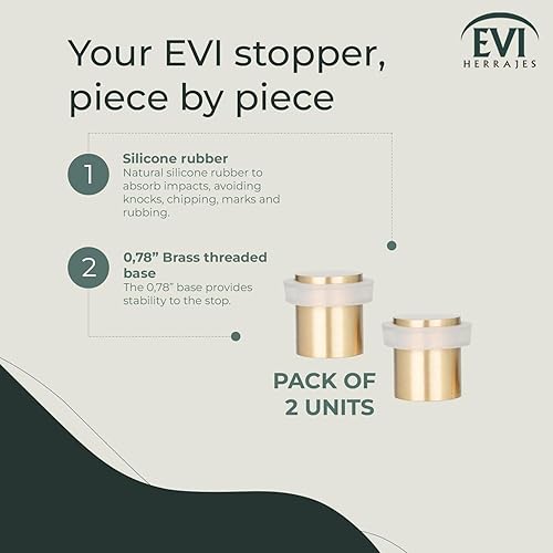 Miniatura 2 de Pack of 2 EVI Door Stoppers |Brass Door Stopper - Screw Fastening - White Rubber Protector - 0.79 x 0.99 Inch Door Stop Latón mate - Caucho