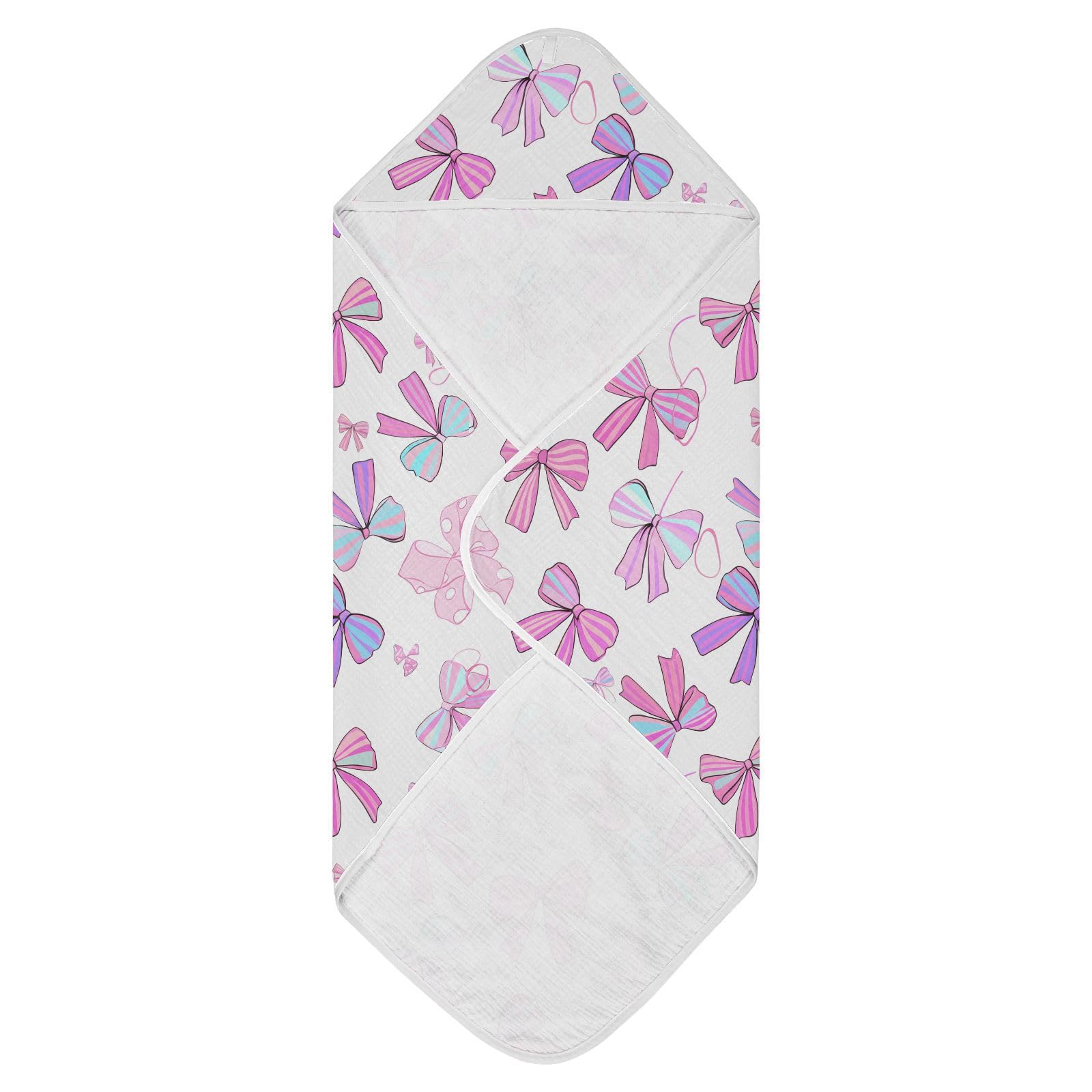 Msyxl Pink Blue Bows Hooded Towel - Ultra Soft & Absorbent Muslin Cotton Bath Towel for Babies, Toddlers, Newborn - Boys & Girls Essential 30