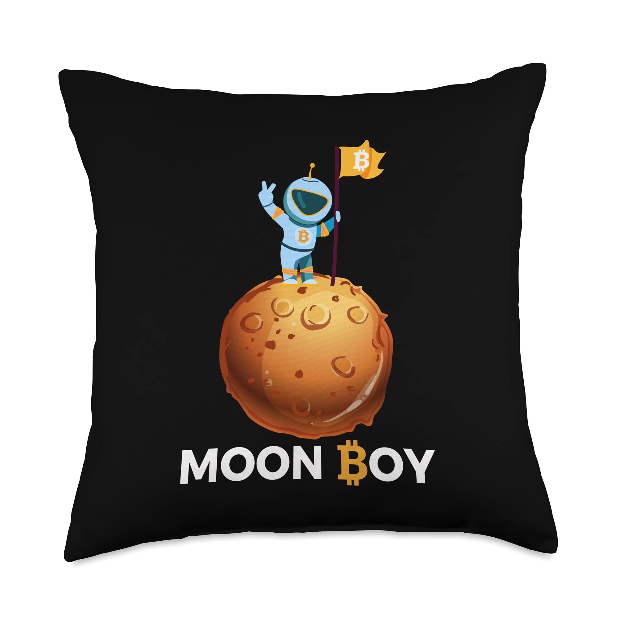 Boy Bitcoin to The Moon Cryptocurrency Throw Pillow, 18x18, Multicolor