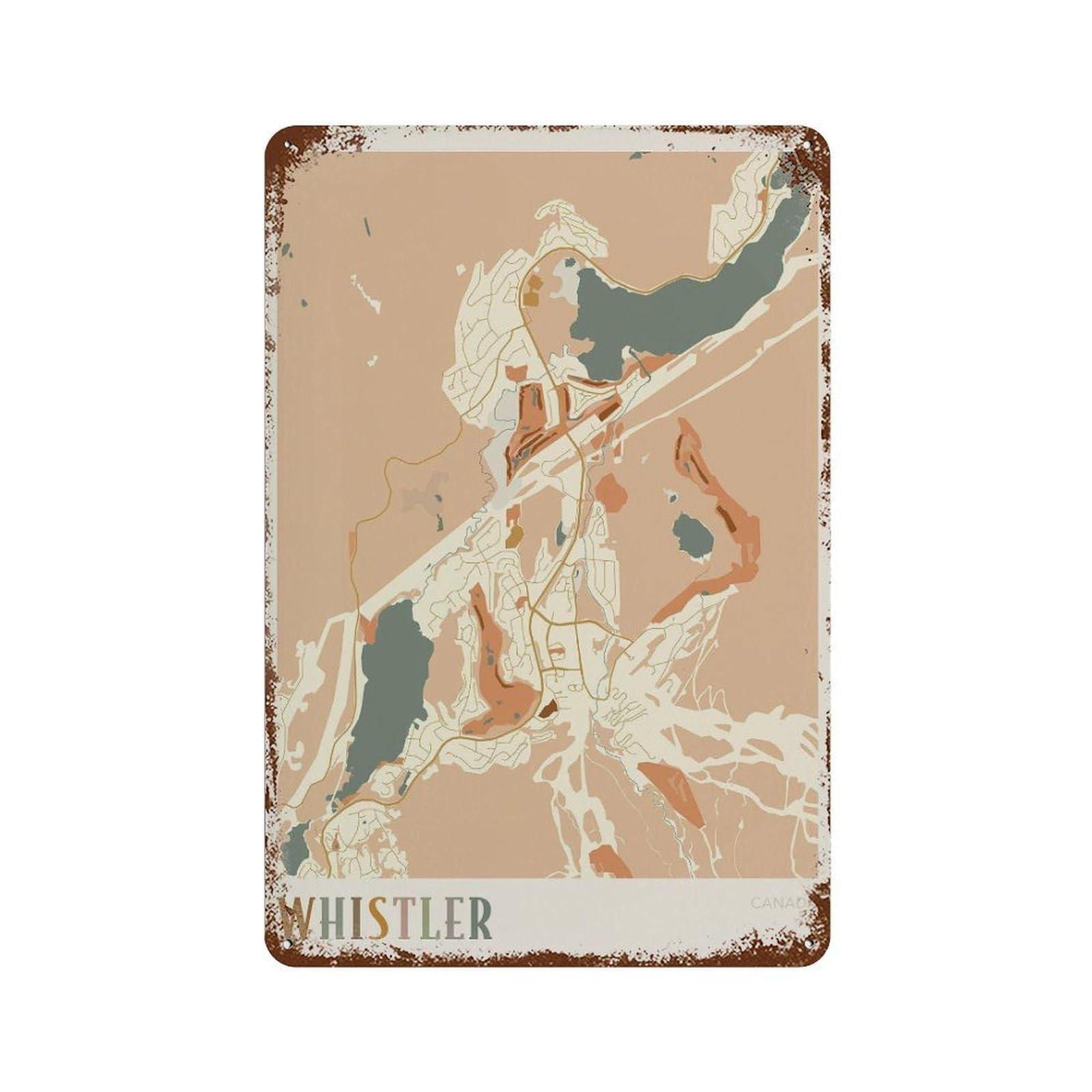 xiaoxiaoshen Whistler Map City of Canada Boho Wall Decor Art Metal Tin Poster Modern Home Decor Art Home Bar Shop Decorations Vintage Sign 30x20cm