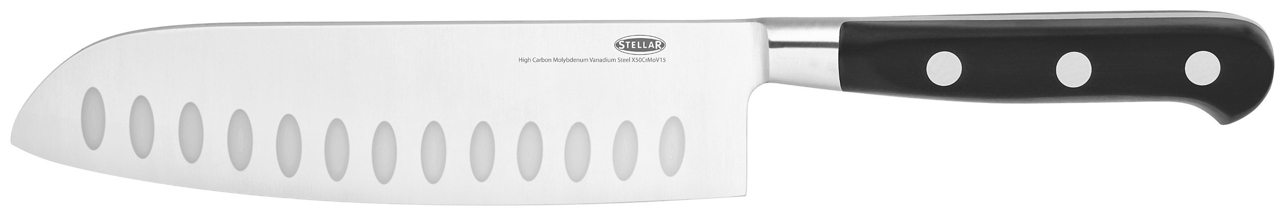 Stellar Silver Classic 18Cm / 7" Santoku Knife With Razor Sharp Dimpled Stainless Steel Blade, Full Tang Riveted Handle, Dishwasher Safe