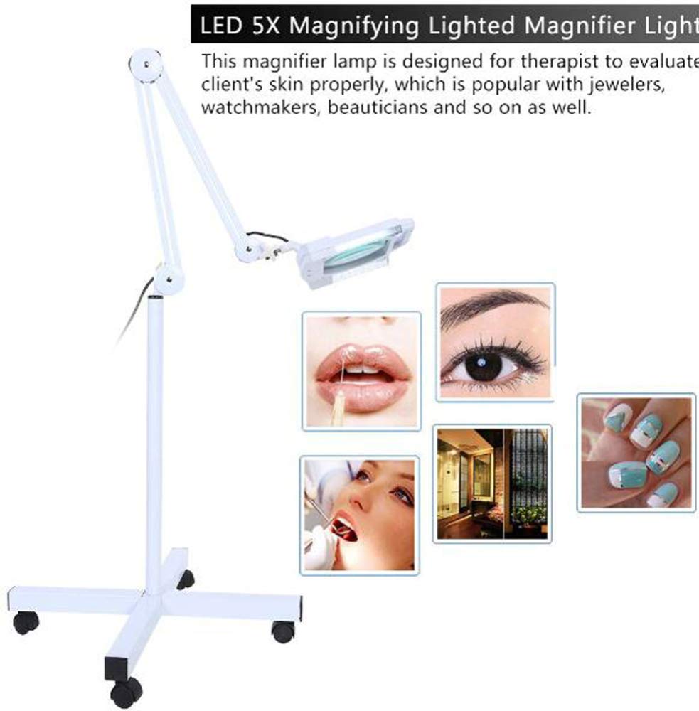 Lámpara De Pie con Lupa Led, Luz Esteticista Led 5X, Lupa con Luz, Lupa Iluminada para Lectura, Manualidades, Salón De Tatuajes Cosméticos De Belleza (A)