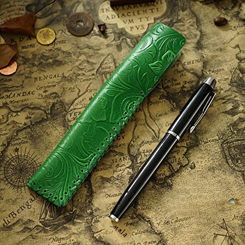 Dongker Leather Pen Case,Carved Fountain Pouch Vintage Pencil Bag For Office School Up To 1 Pen #TOP4