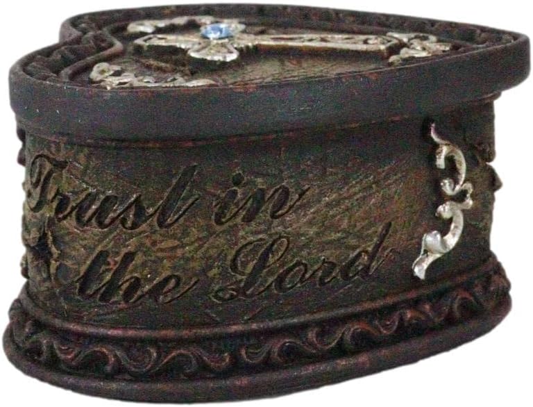 Miniatura 6 de Ebros Gift Rústico vaquero occidental Cowgirl Trust In The Lord Scroll Art Cruz en forma de corazón intrincado decorativo joyería baratija caja