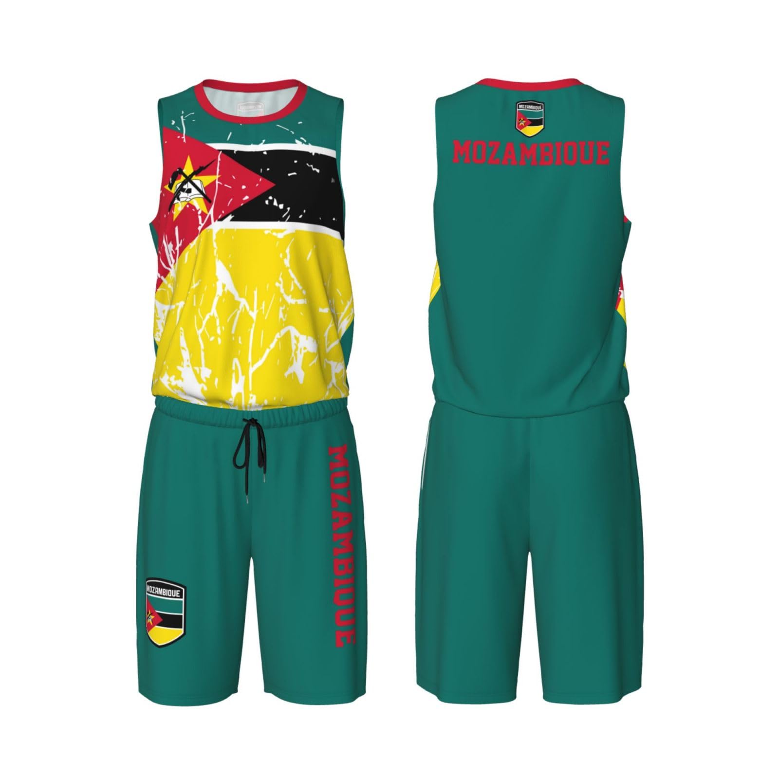 Mozambique Flag Grain (2) Basketball Jersey Uniform Suit for Men Women Adults Training Athletic Set