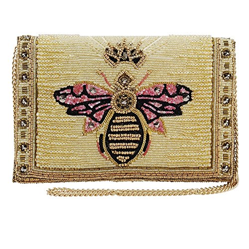 Mary Frances Buzzed Beaded Handbag Bee Embellished Regal-Themed Crossbody Clutch Bag, Gold