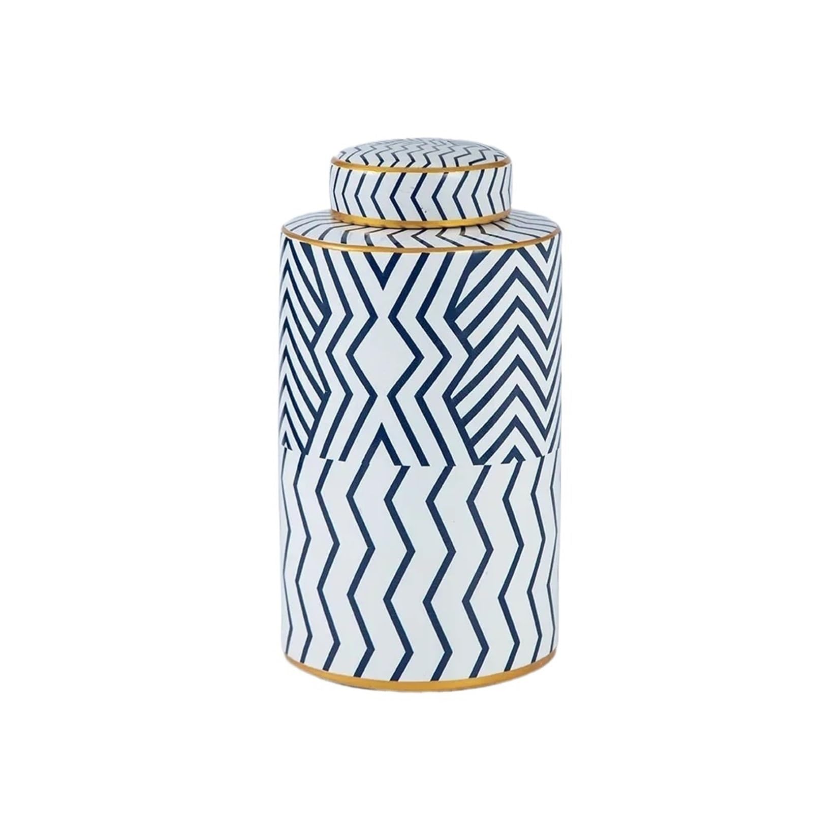 Geometric Vases Geometric Stripe Ceramic Storage Jars With Lid Porcelain Vase Flower Arrangement Desk Decoration Cosmetic Tank Modern Decor(Large)