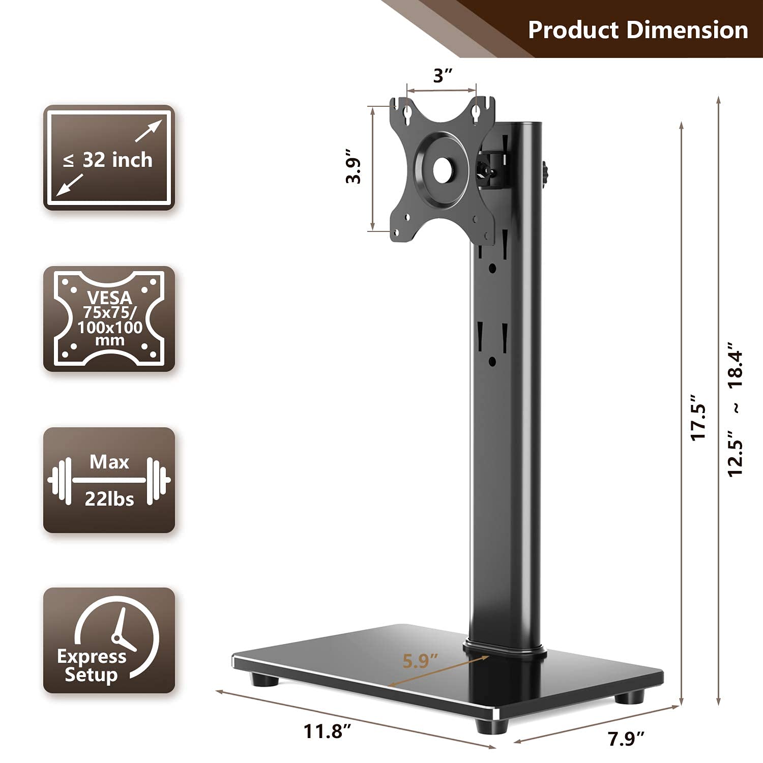 Buy TAVR Single Monitor Stand VESA Mount for 1332 Inch Screens, Free
