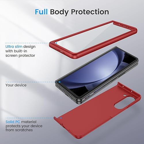 Miniatura 2 de Ruky Funda delgada para Samsung Z Fold 5, con protector de pantalla integrado, ultrafina y dura, de policarbonato, a prueba de golpes, arañazos,