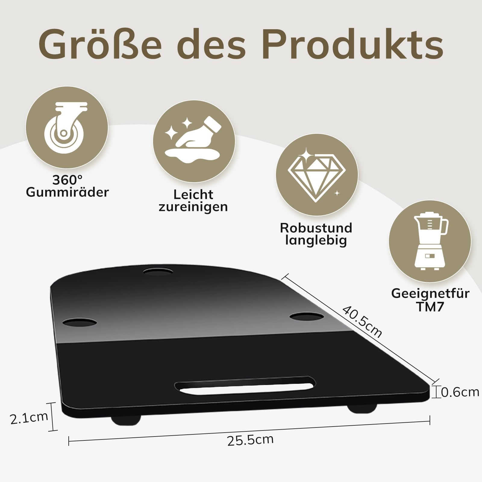 Gleitbrett TM7 für Thermomix, Brett für Thermomix mit 360° Rollen, Stopper & Gummifüßen, Müheloses Verschieben des TM7 Hochwertiger Rollbrett Zubehör für sicheren Stand der Küchenmaschine, Schwarz