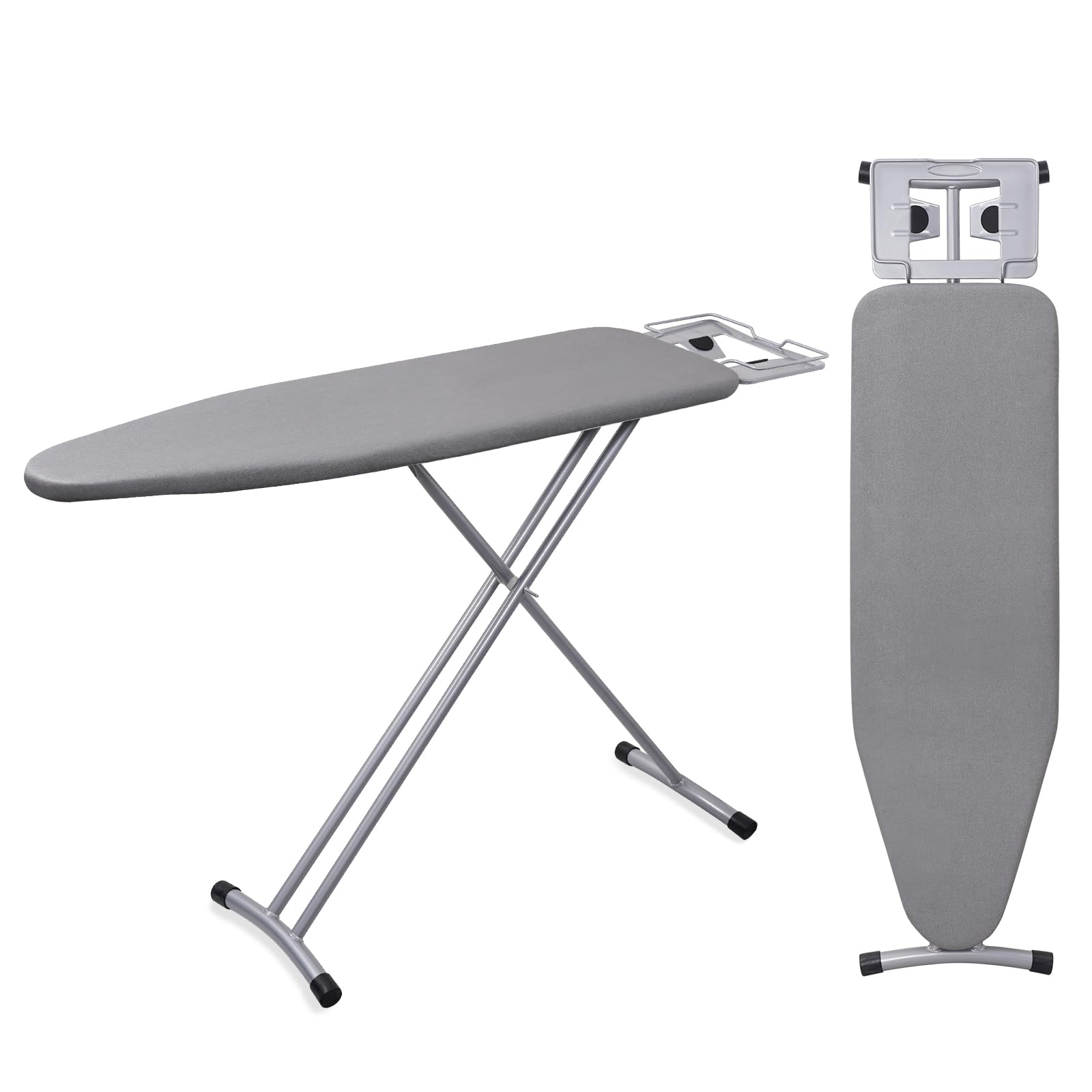 SKY-TOUCH Ironing Board 110x33cm, Folding Ironing Stand with Jumbo Iron Rest, Heavy Sturdy Metal Frame Legs Iron Stand, Ironing Board Adjustable Height for Home Laundry Room or Dorm Use, Grey