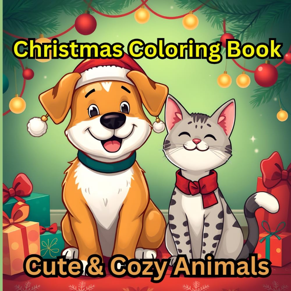 Christmas Coloring Book: Cute & Cozy Animals for Adults and Kids featuring 50 Adorable Illustrations in Christmas Setting for Relaxation