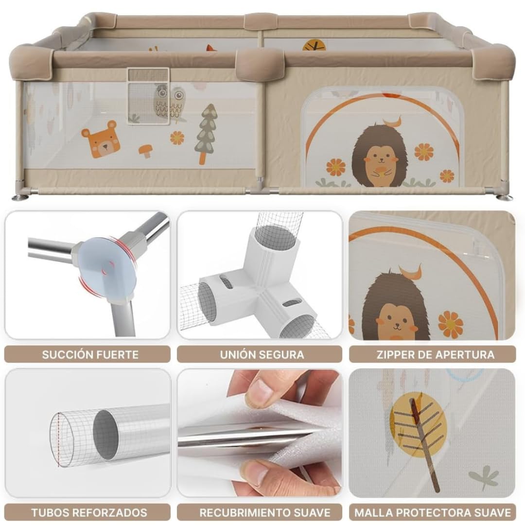 Box per bambini della foresta, 150 x 180 cm, con rete di animali, traspirante, tappetino imbottito + 60 palline, box pieghevole antiscivolo (120 x 120 cm, foresta)