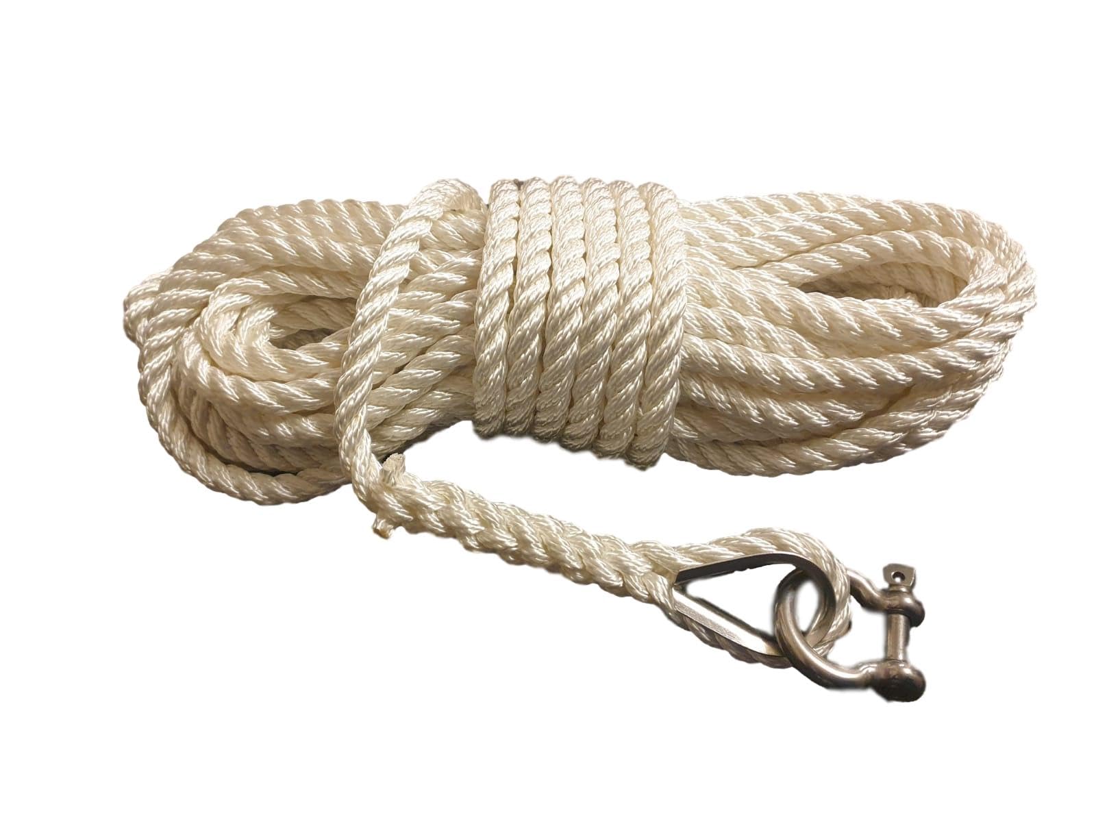 14mm 3 Strand Nylon Rope Anchor Line With Stainless Steel Thimble & Shackle - Anchor Rope - Mooring Rope (30 Metres)
